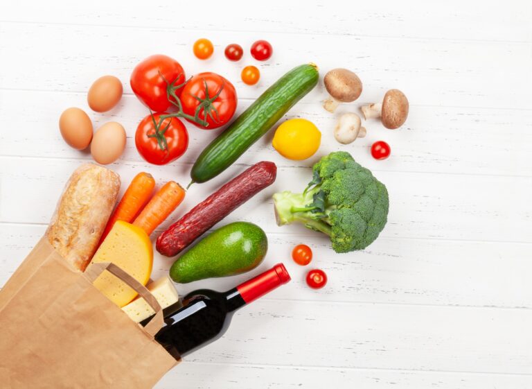 Different food in recycling paper bag